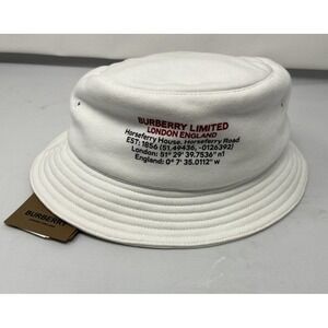 Burberry‎ Men's Logo Cotton Bucket Hat Soft white Size Large L New with tags